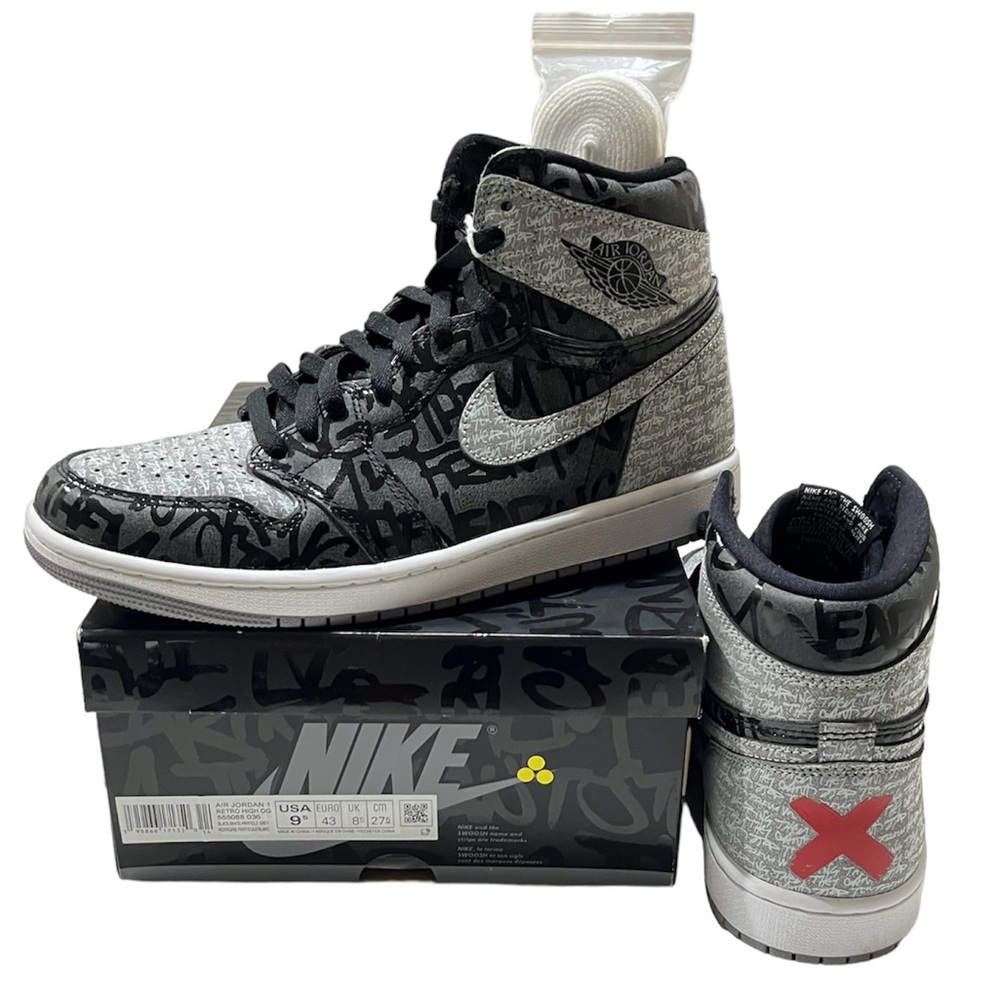 Nike Men's Jordan Retro 1 REBELLIONAIRE  Black and Gray High-Top Sneakers MEW